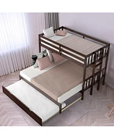 Gouun Twin Pull-Out Bunk Bed with Trundle Wooden Ladder