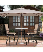 Slickblue Square Outdoor Bar Height Bistro Table with Tempered Glass Tabletop & Umbrella Hole