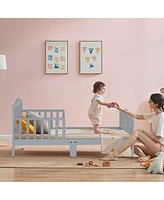 Gouun Classic Design Kids Wood Toddler Bed Frame with Two Side Safety Guardrailss