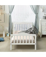 Classic Toddler Bed Frame with Two Side Safety Guardrails, Wooden Design