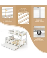 3-in-1 Twin Over Full Bunk Bed with Trundle and Built-in Ladder