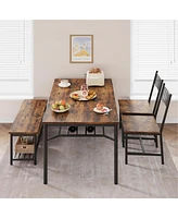 gaomon Dining Table Set for 4 Kitchen Table With Bench & 2 Chairs 4-Piece Dining Table Set w/ Storage Wine Rack Rectangular Dining Furniture Set With