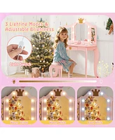 Costway Kids Vanity Set Princess Table & Chair with Lighted Mirror