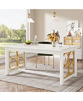 Tribesigns 63” Dining Table for 4-6 People, Modern Kitchen Table with Gold Metal & Glossy Surface, Rectangular Dinner Table for Kitchen, Dining