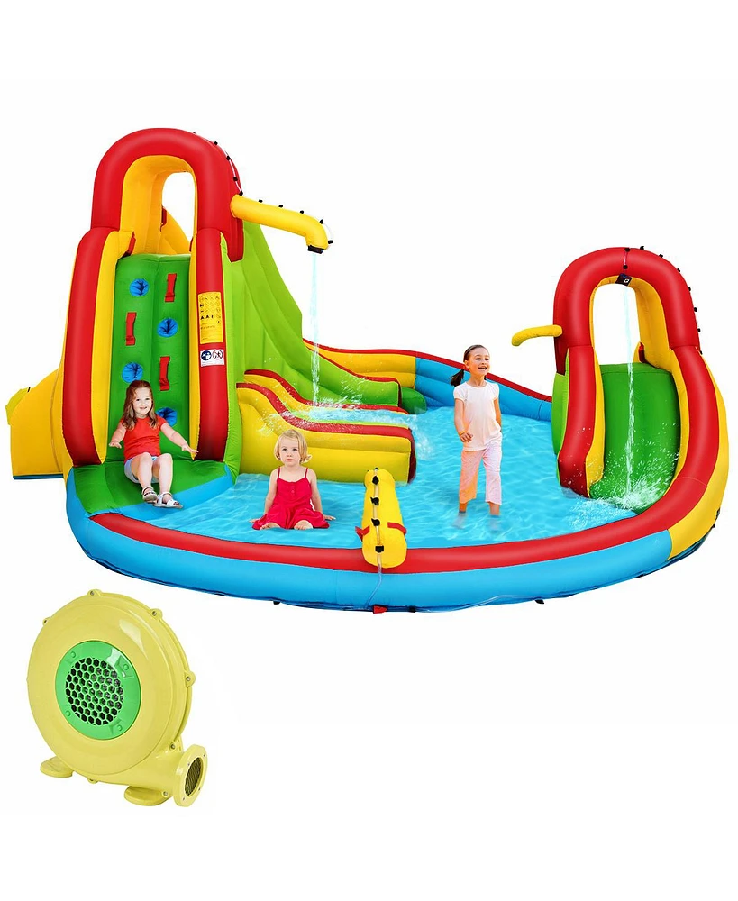 Kids Inflatable Water Slide Bounce Park Splash Pool w/Water Cannon & 480W Blower