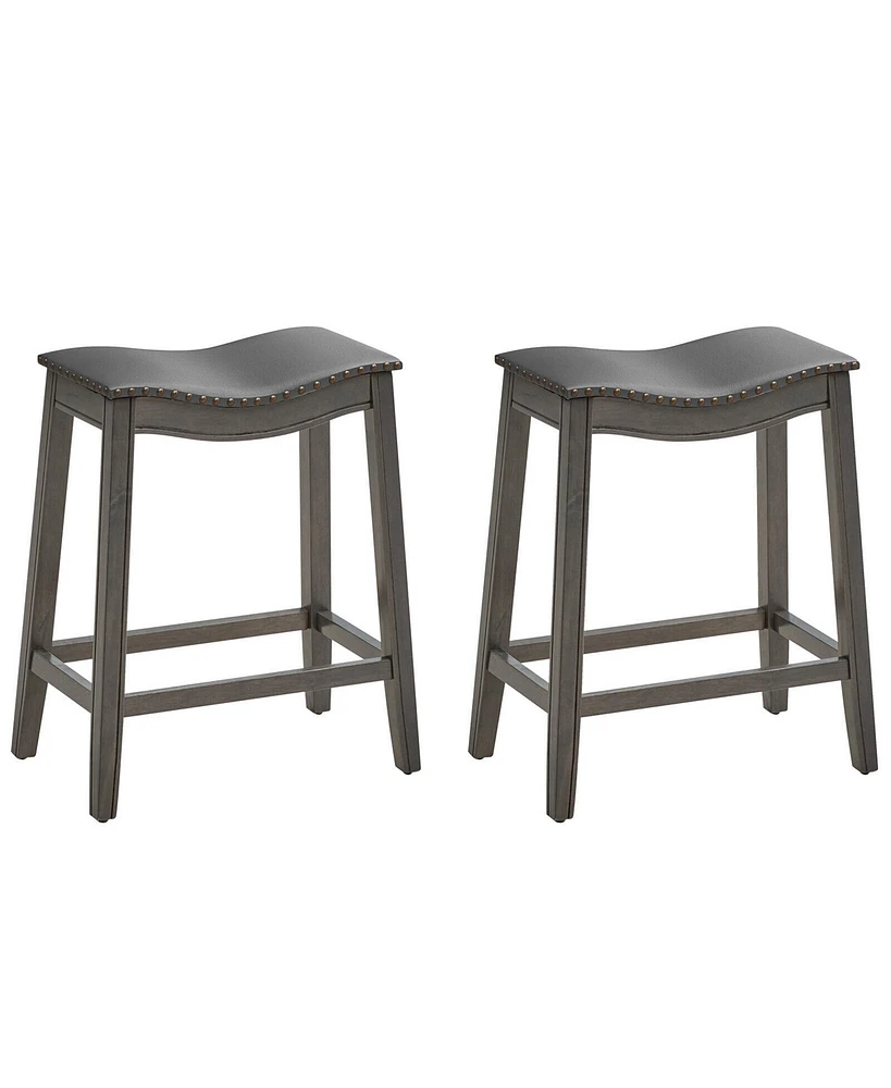 Gymax Set of Saddle Bar Stools Counter Height Kitchen Chairs w/ Rubber Wood Legs