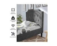 Gouun Linen Twin Upholstered Platform Bed with Frame Headboard Mattress Foundation