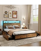 Gouun Queen Size Bed Frame with Smart Led Lights and Storage Drawers-Queen Size