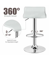 Gymax Set of 4 Swivel Bar Stool Pu Leather Adjustable Kitchen Counter Bar Chair White