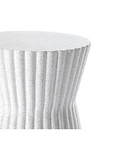 LuxenHome White with Gray Fluted Hourglass-Shape Round MgO Side Table, Indoors and Outdoors