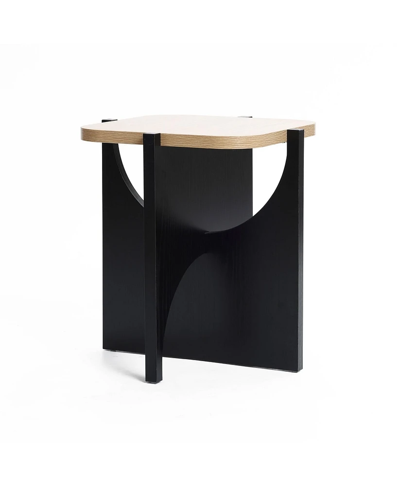 LuxenHome Modern Black and Brown Square Side and End Table