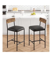 Bar Stools Set of 2, Upholstered Counter Height Bar Stools with Backrest and Footrest, Kitchen Barstools for Island, Counter Bar