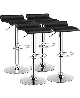 Gymax Set of 4 Swivel Bar Stool Pu Leather Adjustable Kitchen Counter Bar Chairs Black