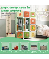 Costway 12-Cube Kids Wardrobe Baby Dresser Bedroom Armoire Clothes Hanging Closet with Doors