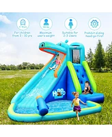 Costway Inflatable Kids Hippo Bounce House Slide Climbing Wall Splash Pool w/740W Blower