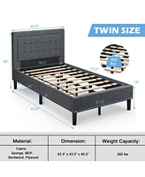 Gouun Twin Size Upholstered Bed Frame with Button Tufted Headboard