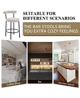 Dyhome Bar Stools Set of 4, 28 Inches Modern Counter Height with Curved Back Metal Legs, Upholstered Tall Barstools for Kitchen Island, Caf