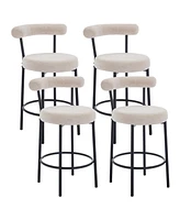 Dyhome Bar Stools Set of 4, 28 Inches Modern Counter Height with Curved Back Metal Legs, Upholstered Tall Barstools for Kitchen Island, Caf