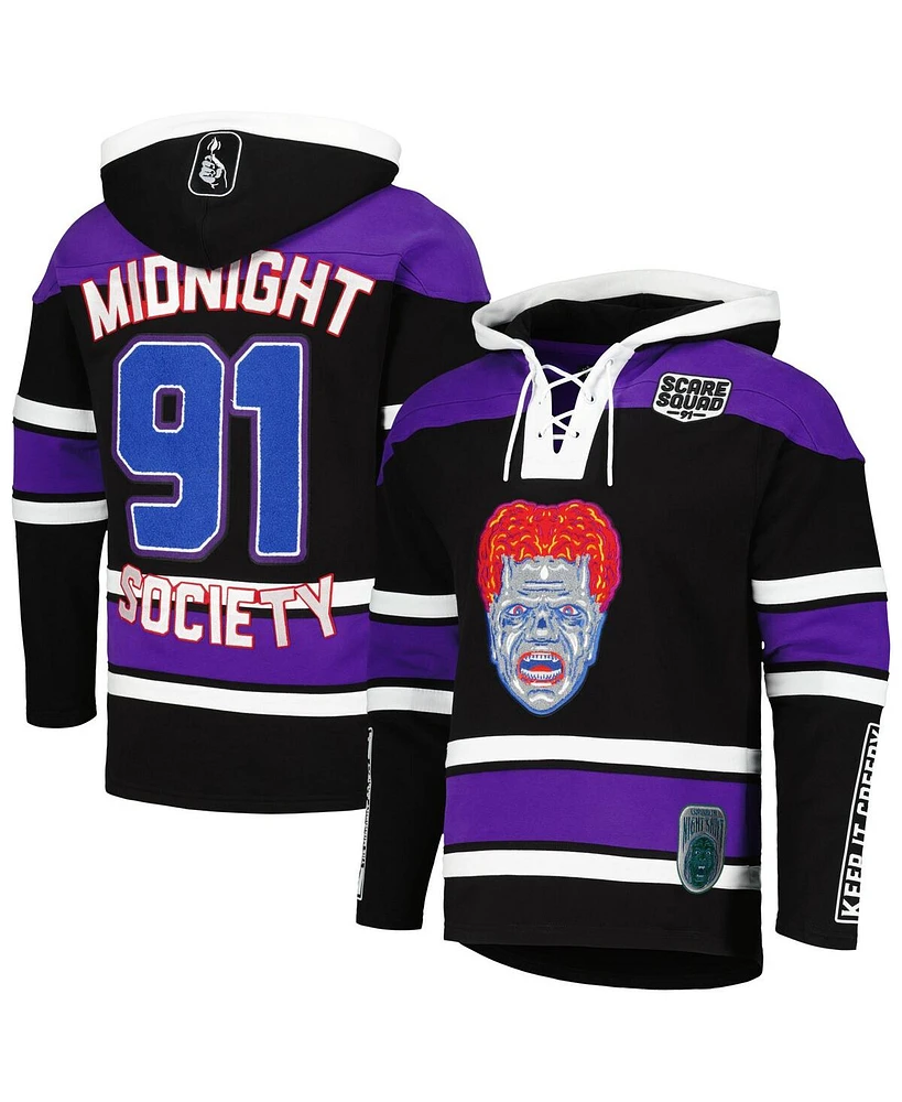 Freeze Max Men's Black/Purple Are You Afraid of the Dark Scare Squad Monster Horror Lace-Up Hoodie