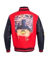 Freeze Max Men's Red/Black Batman Spray Paint Full-Zip Varsity Jacket