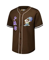 Freeze Max Men's Brown Looney Tunes Hip Hop Taz Button-Up Baseball Jersey