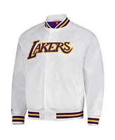 Mitchell & Ness Men's White Los Angeles Lakers Hardwood Classics Throwback Wordmark Raglan Satin Full-Snap Jacket