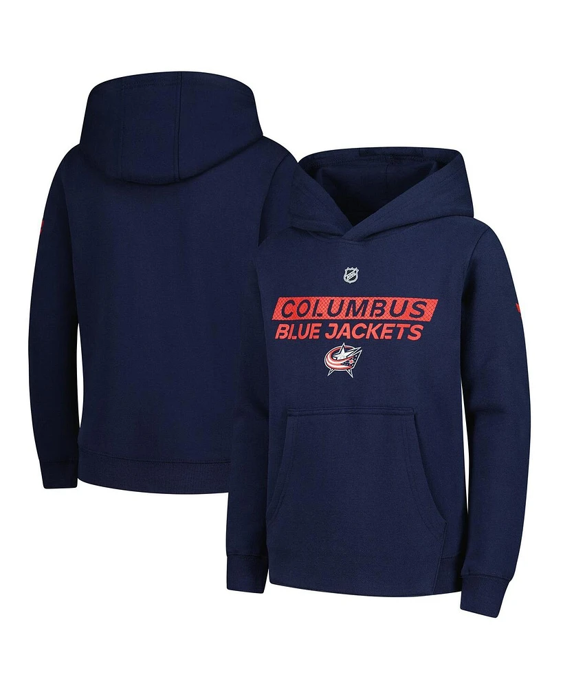 Outerstuff Big Boys and Girls Navy Columbus Blue Jackets Authentic Pro Wordmark Fleece Pullover Hoodie