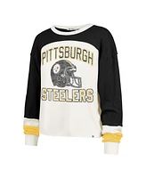 '47 Brand Women's Cream Pittsburgh Steelers Double Header Curve Toni Long Sleeve T-Shirt
