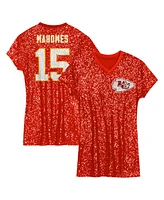 Outerstuff Big Girls Patrick Mahomes Red Kansas City Chiefs Sequin Player Name Number V-Neck Dress