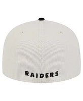 New Era Men's Cream/Gray Las Vegas Raiders Throwback Corduroy 59FIFTY Fitted Hat