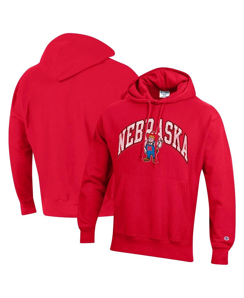 Champion Men's Scarlet Nebraska Huskers Vault Late Night Reverse Weave Pullover Hoodie