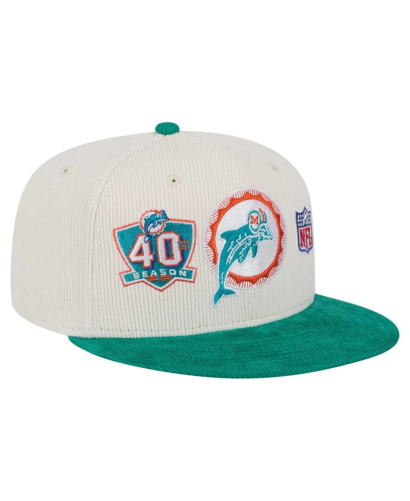 New Era Men's Cream/Aqua Miami Dolphins Throwback Corduroy 59FIFTY Fitted Hat