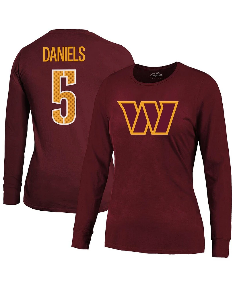 Majestic Women's Jayden Daniels Burgundy Washington Commanders Player Name Number Long Sleeve T-Shirt