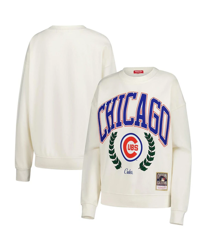 Mitchell & Ness Women's Cream Chicago Cubs Cooperstown Collection Laurel Pullover Sweatshirt