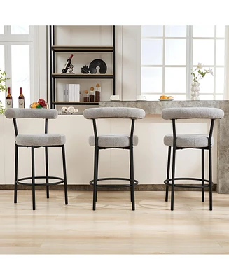 Dyhome Bar Stools Set of 3, 28 Inches Modern Counter Height with Curved Back Metal Legs, Upholstered Tall Barstools for Kitchen Island, Caf