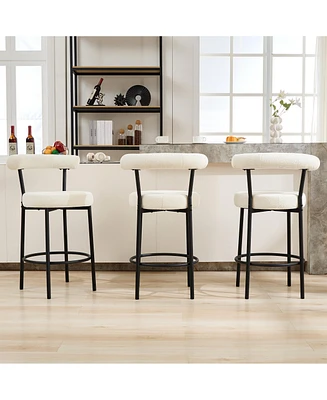 Dyhome Bar Stools Set of 3, 28 Inches Modern Counter Height Bar Stools with Curved Back Metal Legs, Upholstered Tall Barstools for Kitchen Island, Caf
