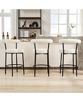 Dyhome Bar Stools Set of 3, 28 Inches Modern Counter Height Bar Stools with Curved Back Metal Legs, Upholstered Tall Barstools for Kitchen Island, Caf