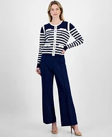 T Tahari Women's Striped Long-Sleeve Cardigan