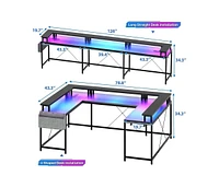 gaomon U Shaped Computer Gaming Desk with Power Outlets & Usb Ports, Led Strip and Monitor Stand