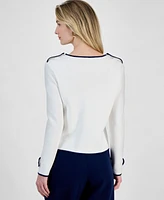 T Tahari Women's Contrast Trim Button-Front Cardigan