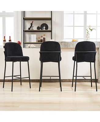 Dyhome Bar Stools Set of 3, 28 Inches Modern Counter Height with High Back Metal Legs, Upholstered Tall Barstools for Kitchen Island, Cafe,