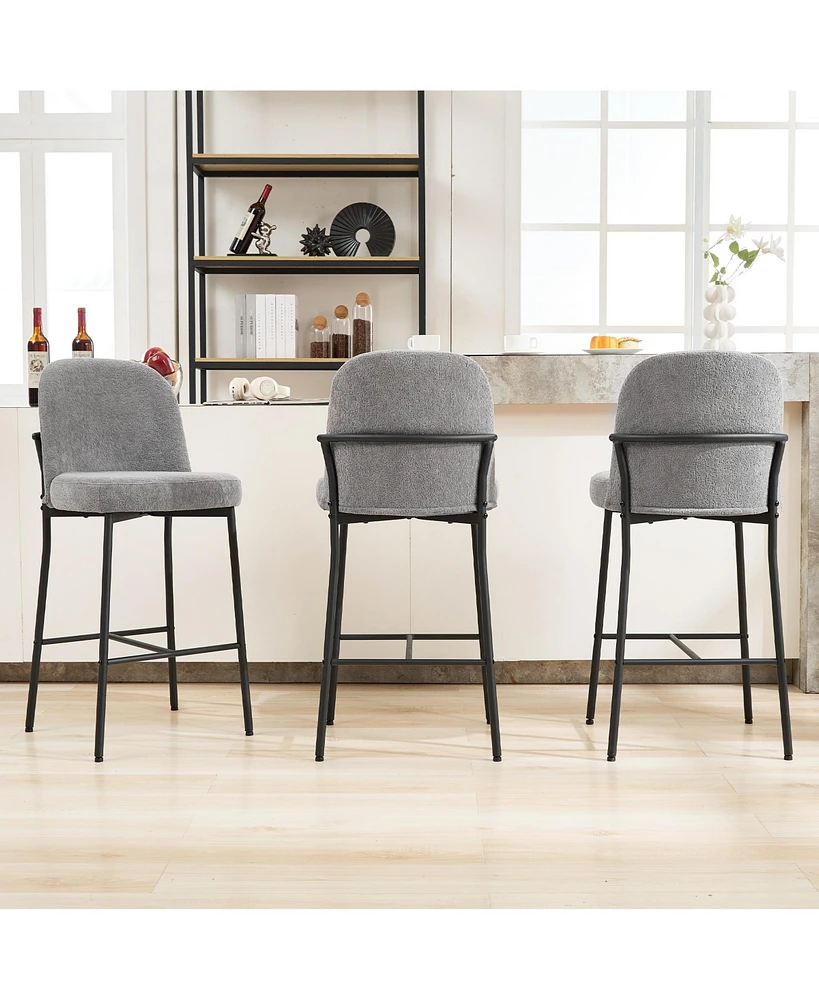 Dyhome Bar Stools Set of 3, 28 Inches Modern Counter Height with High Back Metal Legs, Upholstered Tall Barstools for Kitchen Island, Cafe,