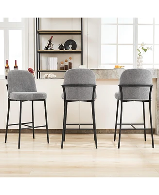 Dyhome Bar Stools Set of 3, 28 Inches Modern Counter Height with High Back Metal Legs, Upholstered Tall Barstools for Kitchen Island, Cafe,