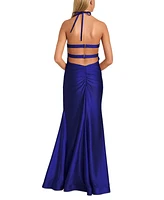 Morgan & Company Juniors' Halter Sleeveless Satin Gown