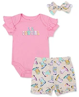 Baby Essentials Girls 3-Pc. Lil Cowgirl Bodysuit, Shorts, & Headband Set