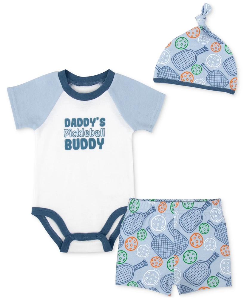 Baby Essentials Boys 3-Pc. Dad's Pickleball Buddy Bodysuit, Shorts, & Hat Set