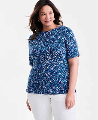 Style & Co Plus Printed Elbow-Sleeve Tee, Exclusively at Macy's