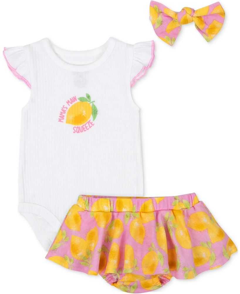 Baby Essentials Girls 3-Pc. Mama's Main Squeeze Bodysuit, Skort, & Headband Set