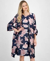 Kasper Womens Floral Print Jacquard Sheath Dress Jacket