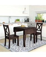 3-Piece Wood Drop Leaf Breakfast Nook Dining Table Set with 2 X-back Chairs for Small Places